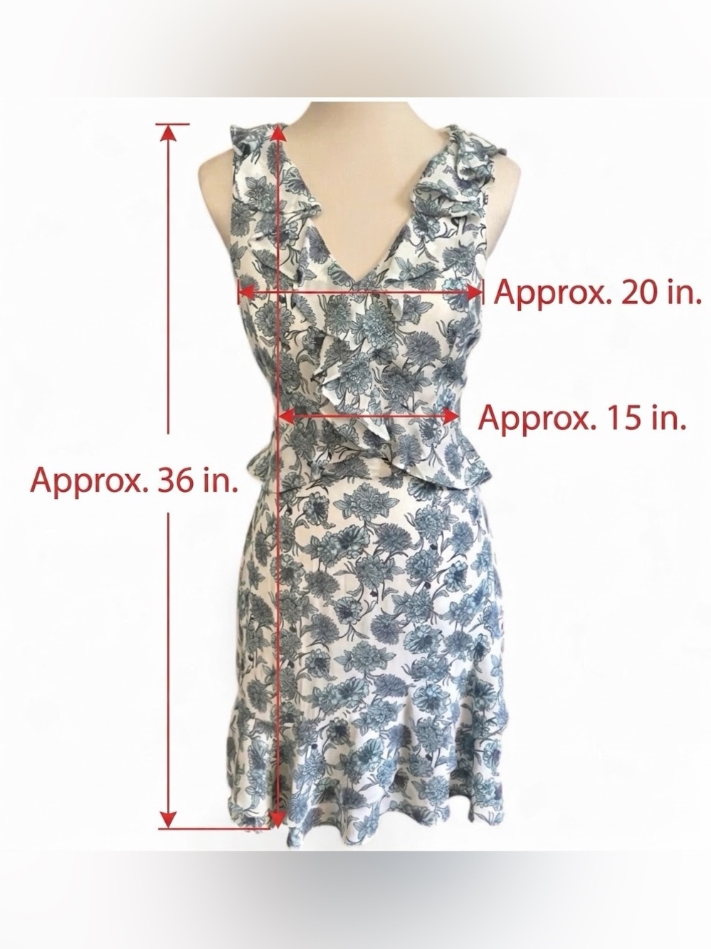 GB Gianni Bini Floral Ruffle V-Neck Peplum Mini Dress Size L Green White - Picture 6 of 9